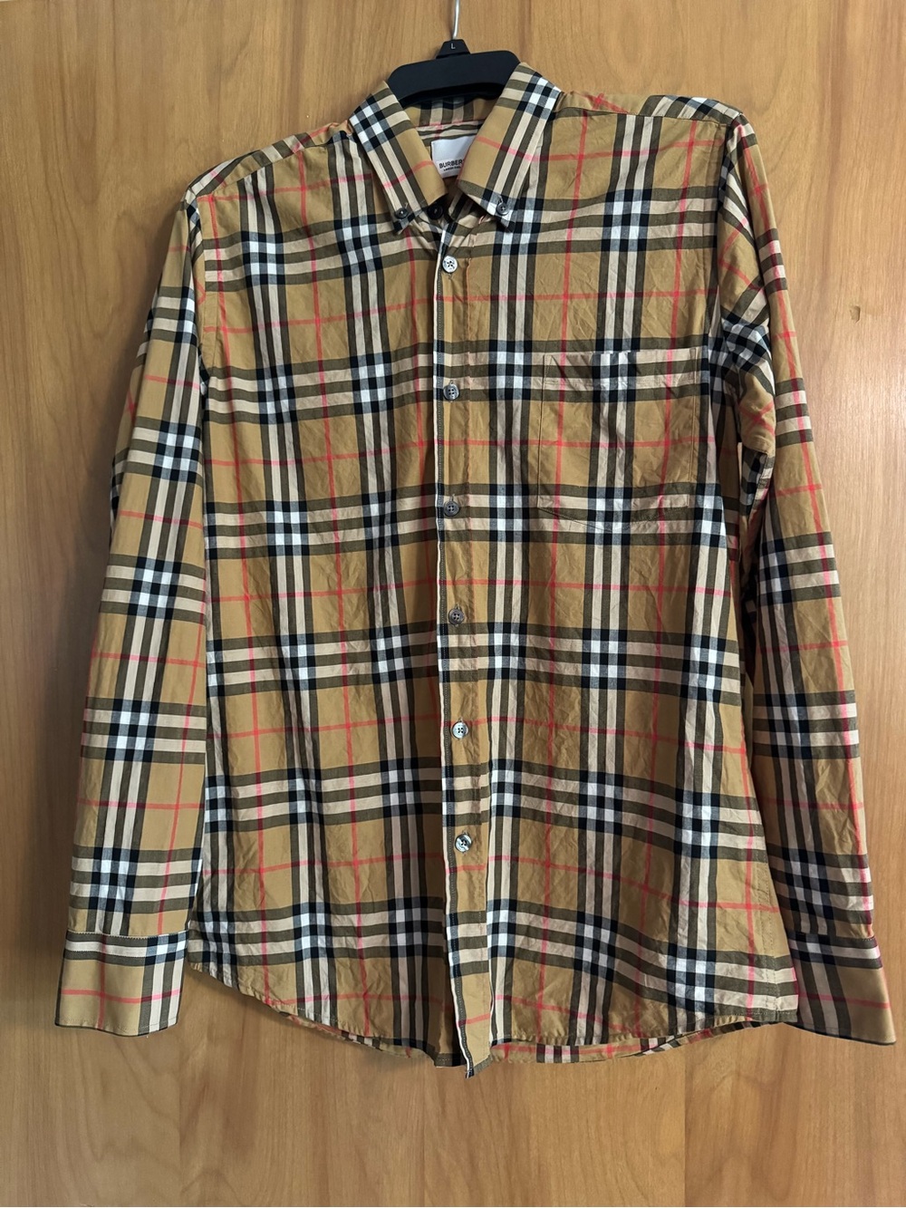 Burberry Tan Plaid Long-Sleeve Button-Down Shirt